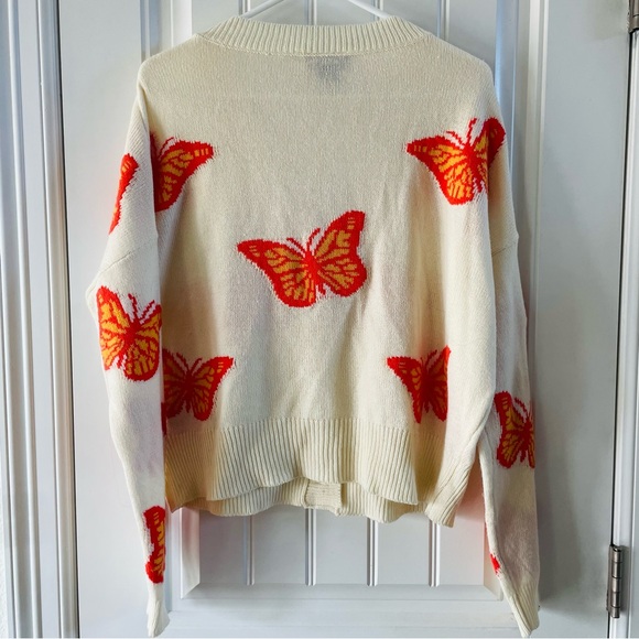 Runway 7 Cream Monarch Butterfly Oversized Boho Cottagecore Cardigan | Large - Picture 5 of 5